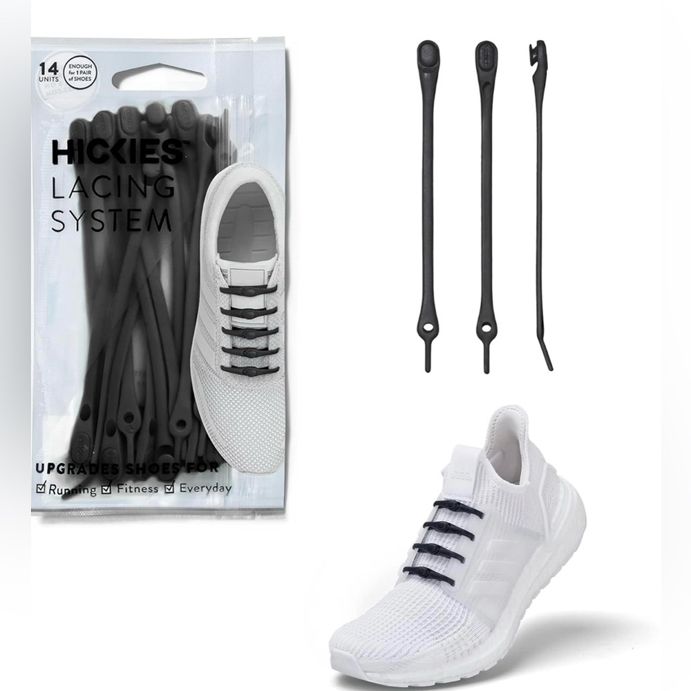 Hickies Black Lacing System Slip in/ out of your Shoe No more Laces Easy to Use